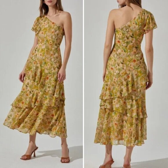 NEW ASTR The Label Floral Asymmetric Ruffle One Shoulder Maxi Dress 27039 - Picture 1 of 9